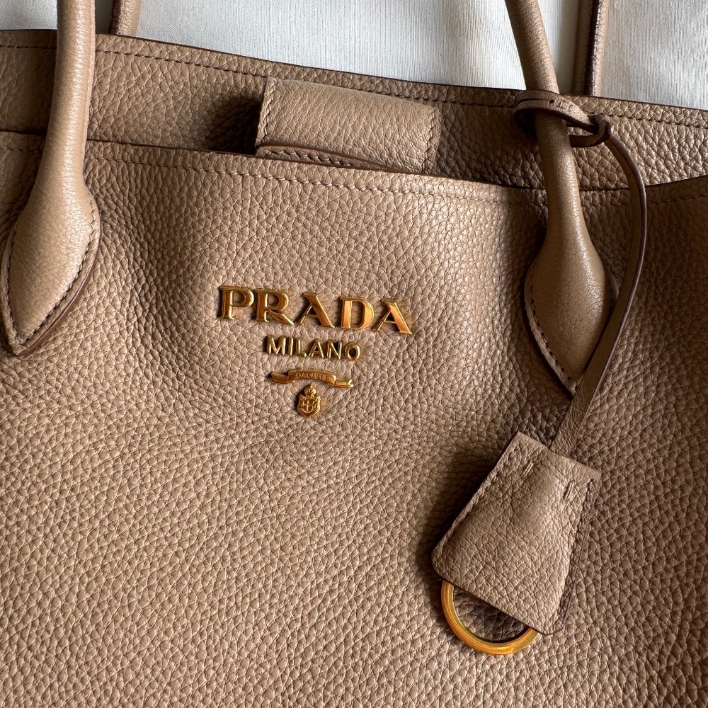Authentic Prada Vitello Daino Leather Tote Bag – Beige/Taupe